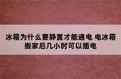 冰箱为什么要静置才能通电 电冰箱搬家后几小时可以插电